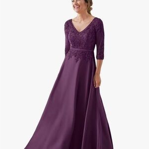 Elegant Purple Lace Evening Gown